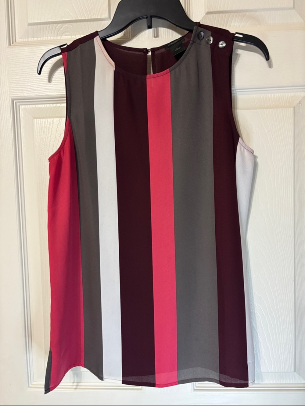 Ann Taylor Factory Striped Sleeveless Camisole - Burgundy, Pink, Gray & White